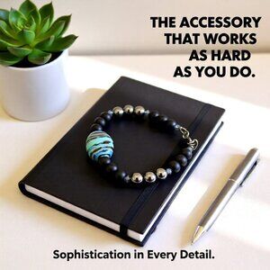 Energetic & Spunky Beaded Bracelet 7-8" ~ Fordite + Hematite + Black Beads